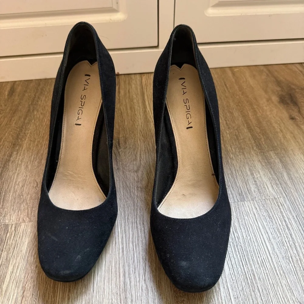 Via Spiga Platform Heels Stiletto Faux Suede Slip On | Black | Women's Size 10